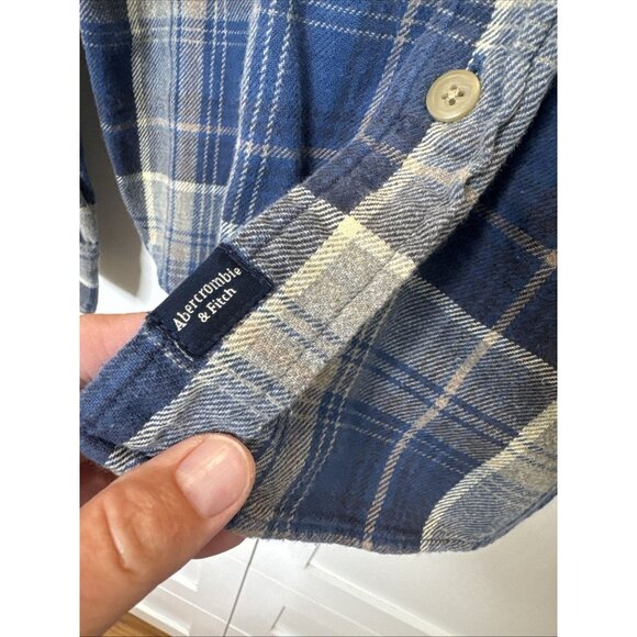 Abercrombie & Fitch Flannel Men Size Large Plaid Button Front Shirt Blue Brown - Picture 7 of 11